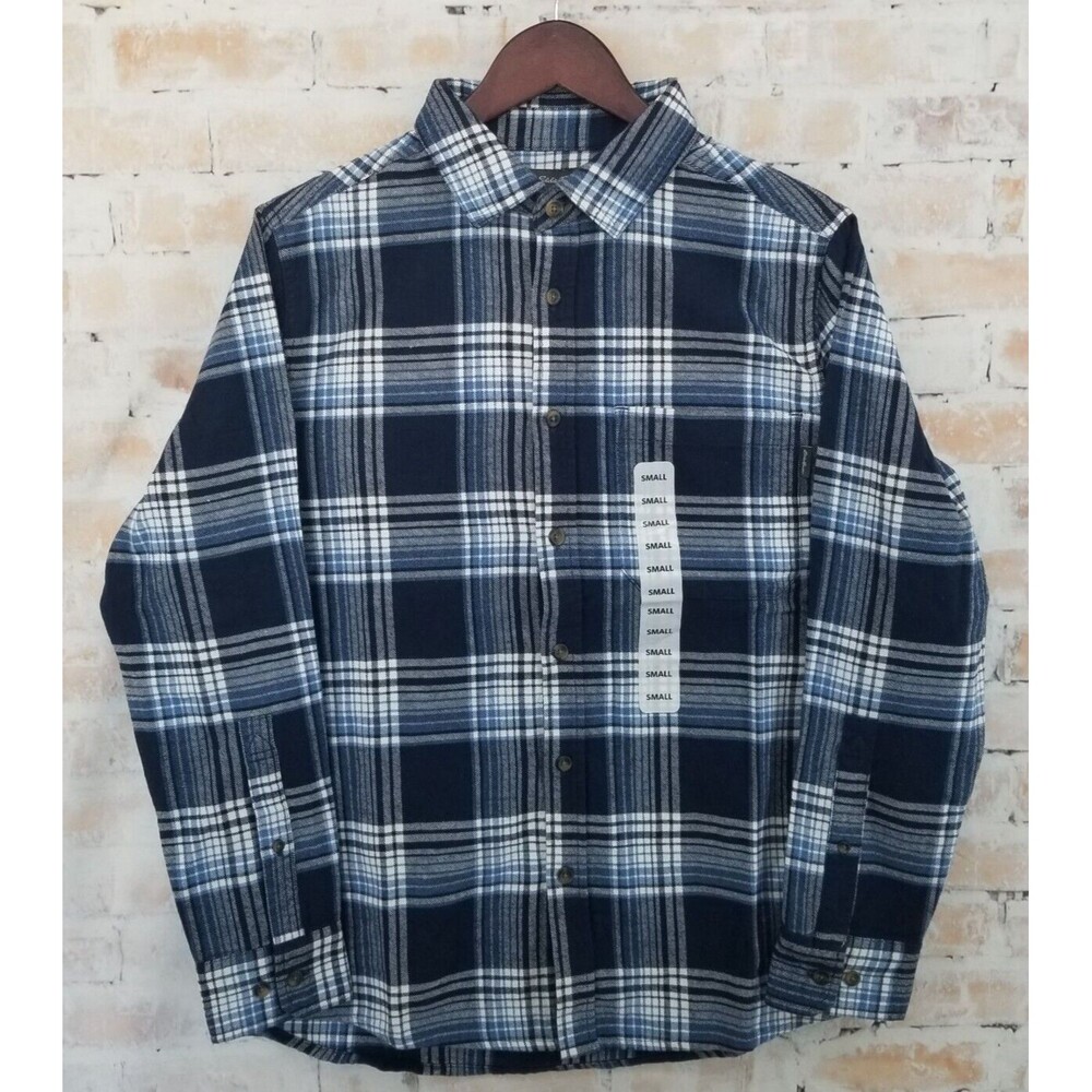 NWT Eddie Bauer Flannel Blue Black Iris Starling Plaid Button Up LS Shirt Small